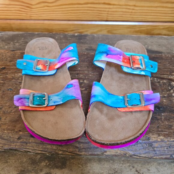 Never worn size 10 hand-colored tie-dye Birk-style sandals! - Picture 3 of 5